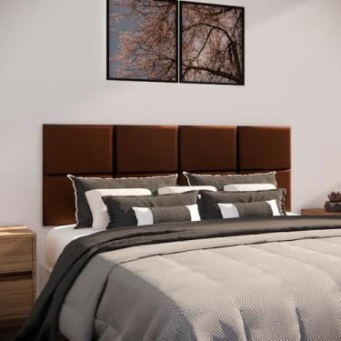 Imagem de Cabeceira de Cama Modulada Estofada Autoadesiva 40x30cm, Painel Decorativo para Quarto Solteiro Casal Queen King(Marrom,6)
