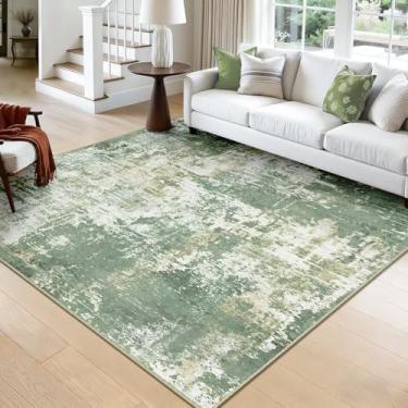 Imagem de RELEANY Tapetes laváveis, quadrados, 2,4 m, antiderrapantes, modernos, abstratos, macios para sala de estar, entrada, quarto, berçário, estampa estampada, verde claro/amarelo