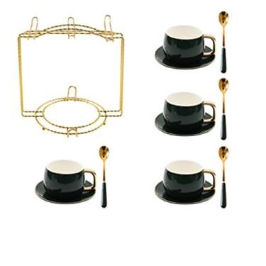 Imagem de Conjunto de chávenas de chá, conjunto de chávenas de chá, feito à mão, de porcelana, conjunto de chávenas de chá e pires para casa e escritório, conjunto de xícaras de café cappuccino latte (amarelo 4