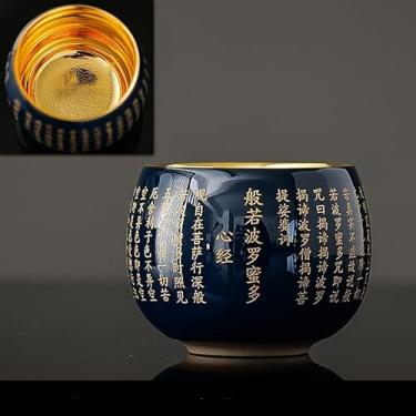 Imagem de Gilded Heart Sutra Meditation Tea Cup, Gift for Elders, Leaders, Teachers, Birthday Banquets, and Housewarming Gifts 130ml (Gilded Heart Sutra Cup (Blue) Gift Box Set)