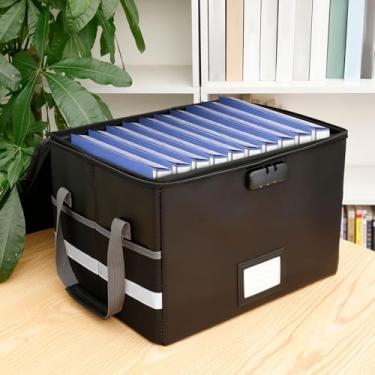 Imagem de Caixa de documentos à prova de fogo de 1093 °C com fechadura, organizador de armazenamento de arquivos dobrável com isolamento térmico, caixa de arquivamento de documentos com alça ajustável, cofre