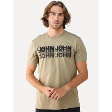 Imagem de Camiseta John John Masculina Regular Logo Shadow Repeat Cáqui-Masculino
