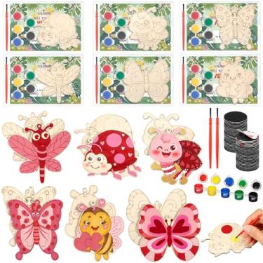 Imagem de Kathfly 24 Pack Valentines Day Bug Paint Set Valentines Insect Wooden Magnet Painting Craft Kit with Cards Valentine DIY Classroom Exchange Gifts for School Class Party