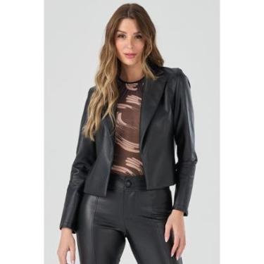 Imagem de Blazer PKS Couro Sintético Preto-G-Feminino