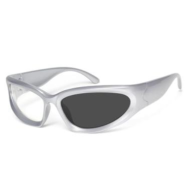 Imagem de KENBO Y2K Óculos de sol futuristas, feminino, masculino, oval, moderno, esportivo, óculos de sol, Prata/fotocromático, Medium