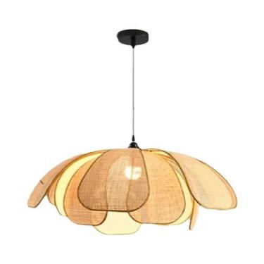 Imagem de Lustre De Lótus Em Rattan Natural, Luminária Pendente De PVC Pintada À