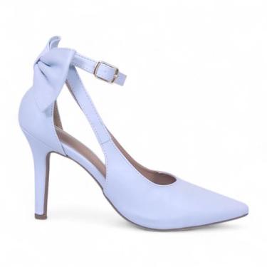 Imagem de Scarpin Salto Alto Bico Fino Com Laço - Senhorella, Azul claro, 36