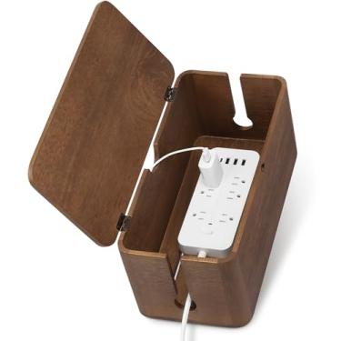 Imagem de ZhiYo Caixa de gerenciamento de cabos de madeira, caixa organizadora de cabos grande para filtro de linha, capa de extensão para escritório, caixa de armazenamento de cabos de mesa para gerenciamento