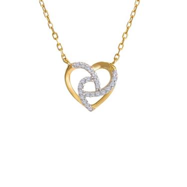 Imagem de BoutCr Colar feminino banhado a ouro 18 k delicado com nó de amor, pingente de coração, corrente de ouro moderna, presente ajustável para mãe, esposa, noiva, 45 cm + 10 cm