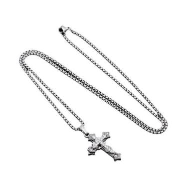 Imagem de Colar Masculino Vintage Gótico Com Pingente De Cruz E Diamantes Incrus