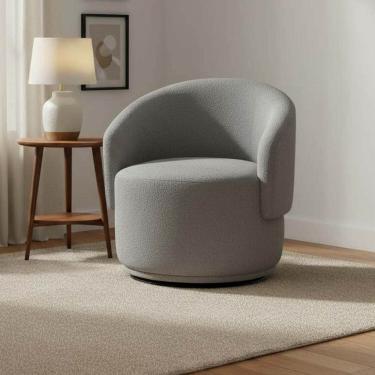 Imagem de Poltrona Decorativa Giratória Sala de Estar Recepção Bouclé Jasmine Cinza