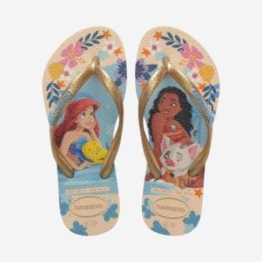 Imagem de Chinelo Havaianas Infantil Slim Princesas Arial e Moana Bege-Feminino