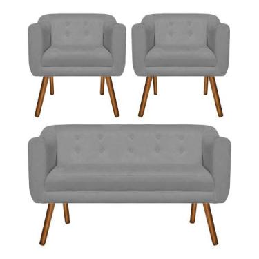 Imagem de Kit Sofá Retrô Namoradeira 2 Lugares e 02 Poltronas Julia Suede Grafit