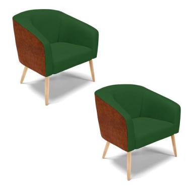 Imagem de Kit 02 Poltronas Stella Corano Nozes com Veludo Verde Luxo A136 Pés Pa