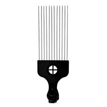 Imagem de Pente Garfo De Aço Para Cabelos Crespos E Cacheados 23cm Preto