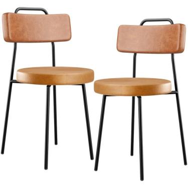 Imagem de Kit 02 Cadeiras Decorativas Estofada Para Sala Jantar Barcelona L02 Couríssimo Camel Whisky