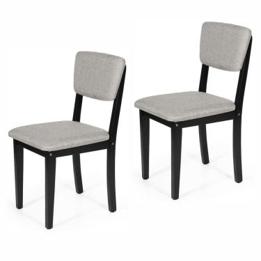 Imagem de Conjunto 2 Cadeiras De Jantar Estofada Em Madeira Maciça Ella Preto/cinza Claro