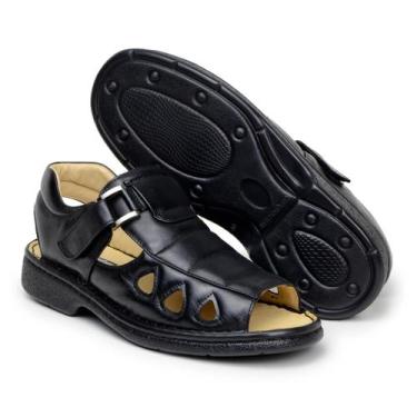 Imagem de Sandália Ortopédica Masculina Antistress Comfort Couro Preto - Gmin , 