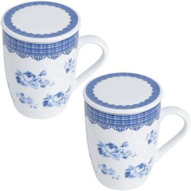 Imagem de 2 Canecas Infusor Chá de Porcelana com Tampa 310ml Lyor Grécia Super W