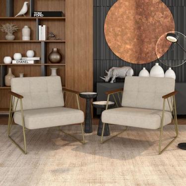 Imagem de Kit 02 Poltronas Estofadas Columbia Industrial Dourado/sd Bege - M.a -
