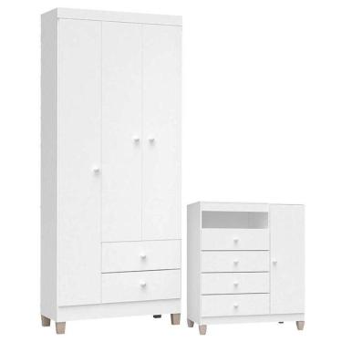 Imagem de Cômoda E Guarda Roupa 3 Portas Ternura Baby Branco Flex – Incorplac
