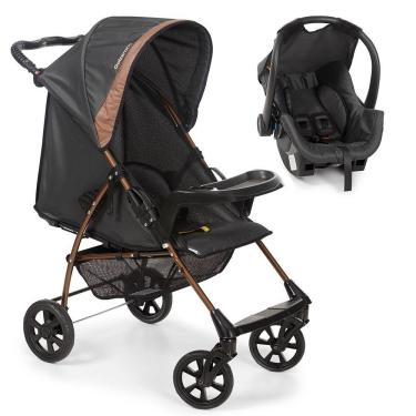 Imagem de Travel System Galzerano Carrinho De Bebê Romano Com Bebê Conforto Cocoon Slim Preto E Cobre