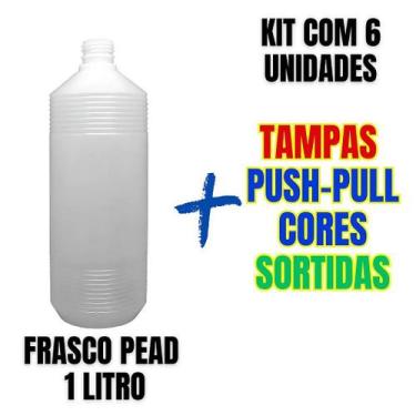 Imagem de Frasco Plástico PEAD Estriado 1L com Tampa Push-Pull - Kit com 6 Unida