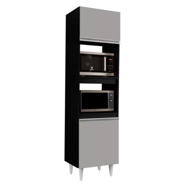 Imagem de Paneleiro Torre Quente para Cozinha 02 Portas Ruth Preto e Cinza 56 Cm - D'Rossi