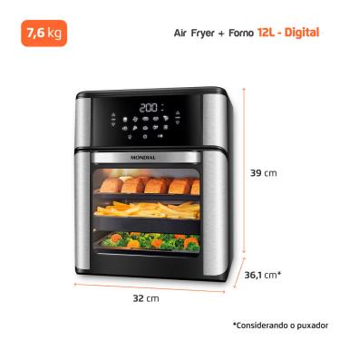Imagem de Fritadeira Elétrica Air Fryer Mondial Forno Oven AFON-12L-BI-BC 12L Preta/Inox - 110V