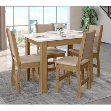 Imagem de Conjunto Sala de Jantar 4 Cadeiras Bellagio Poliman - Carvalho/Off White