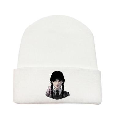 Imagem de Chapéu de malha Wednesday White Anime Winter Beanie em fibra acrílica 