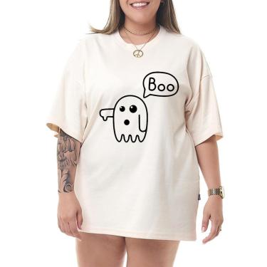 Imagem de Camiseta Oversized Feminina 100 Algodão Gola Redonda Estampa Boo Fantasma Streetwear-Feminino