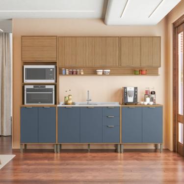 Imagem de Cozinha Modulada 5 Peças sem Pia Colors Kits Paraná - Freijo/Azul Secreto