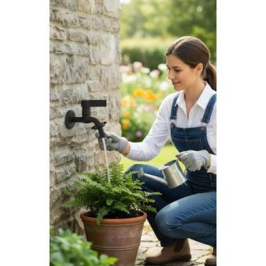 Imagem de Torneira Jardim Tanque Máquina Lavar Luxo Preta 1/4 Volta - Congratula