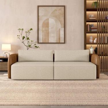 Imagem de Sofá Living Sala de Estar Abel 220cm Bipartido pés de Madeira PU/Linho