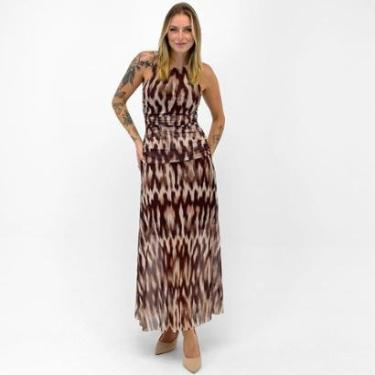 Imagem de Vestido Doce Trama Longo Regata em Tule Estampado Feminino-Feminino