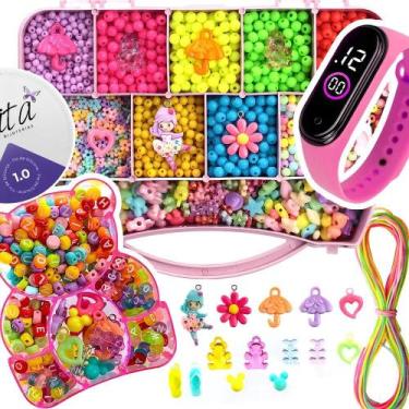 Imagem de Kit Miçangas Infantil 3300 Pçs P/ Montar Pulseiras Bolinhas - Congratu