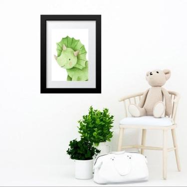 Imagem de Quadro Infantil Dinossauro Verde Aquarela - 60x48cm