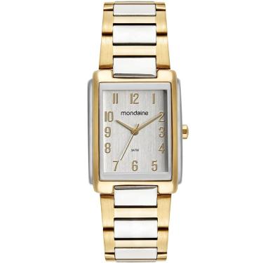 Imagem de Relógio Mondaine Feminino Prata E Dourado Retangular 32520Lpmvbe3