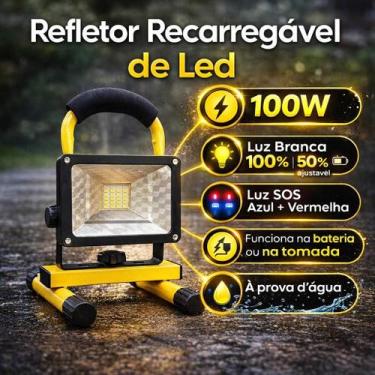 Imagem de Refletor Holofote Recarregável Led 100W Resistente à Água - NJ Ilumina