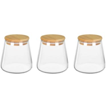 Imagem de KIT 3 POTE MANTIMENTOS HOME&CO COM TAMPA BAMBU BOROSSILICATO 550ml 10x8x8