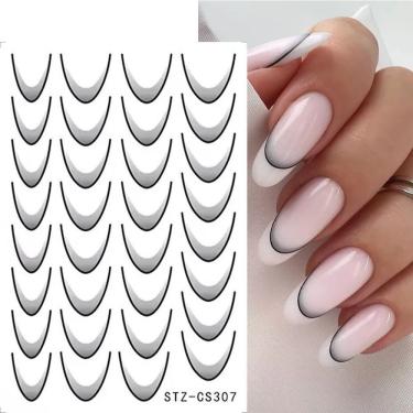 Imagem de Adesivo de Unhas stz-c para Decoração DIY com Linha Francesa 3D Gradiente Azul Rosa Rox...