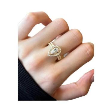 Imagem de Anel Feminino De Prata Esterlina 925 Com Zircônia Em Formato De Gota P