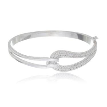 Imagem de Bracelete Entrelaçado Lateral Zircônias - Ródio Branco - Tri Gata Semi