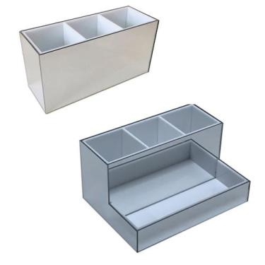 Imagem de Kit organizador porta pincel maquiagem - Espelhado e branco - Acrihome