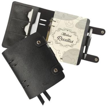 Imagem de Agenda Minhas Receitas 151-R Personalizada Raffai Couros, Preto