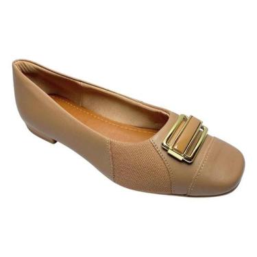 Imagem de Sapatilha Usaflex Joanete Couro Bico Quadrado Ag4003, Camel, 35 BR