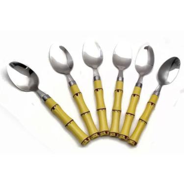 Imagem de Conjunto 6 Colheres de Mesa Aço Inox com Cabo Plástico Bambú Natural -