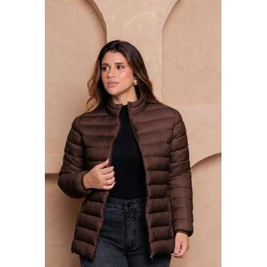 Imagem de Jaqueta Puffer com Zíper e Bolsos Frontal Bobojaco Feminino COR:MARROM