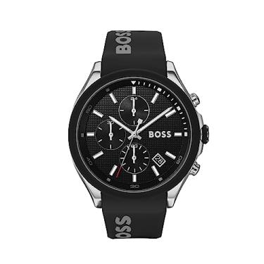 Imagem de BOSS Relógio masculino de quartzo de aço inoxidável com pulseira de silicone, preto, 22 (modelo: 1513716), Velocity Black, Relógio de quartzo